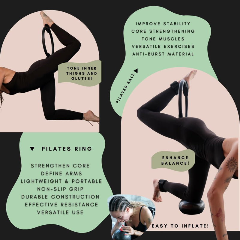 Pilates Equipment - Special Edition Pilates Set for Home Workouts - Includes Pilates Ring, Exercise Ball, and Resistance Bands - Home Pilates Essentials Kit | Strength, Flexibility, Core Stability