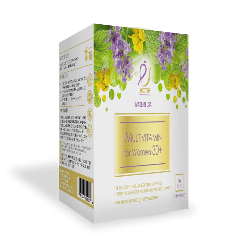 ACTIF Multivitamin for Women Age 30+ with 30 Organic Vitamins and Organic Herbs, Non-GMO, Made in USA, 2-Month Supply