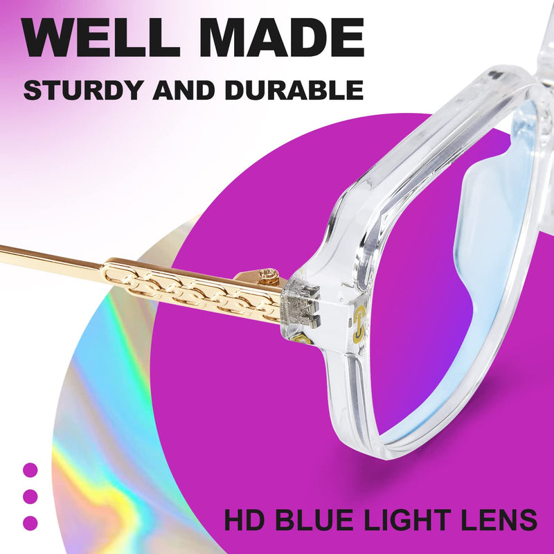 VISOONE Oversized Blue Light Blocking Glasses with Chic Square TR90 Frame and Metal Temple for Women Men REMY Remy Upg Crystal Clear - BeesActive Australia