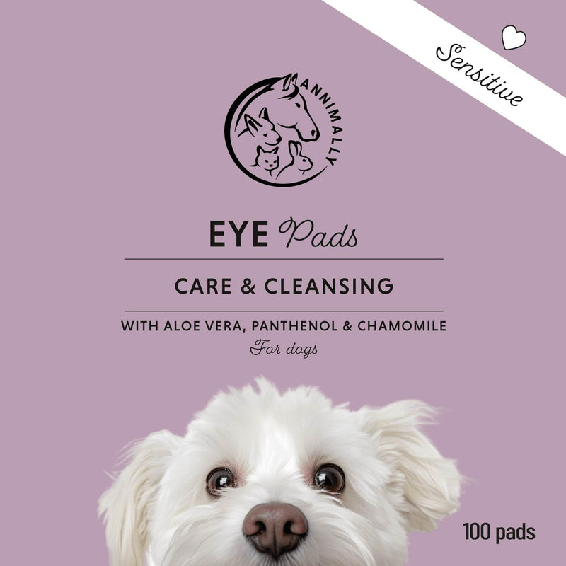 Annimally Eye Pads for Dogs 100 pcs. - With Chamomile & Aloe Vera, Perfume-Free for Cleaning the Eye Area and Removing Tear Stains, Dust & Dirt, Made in Germany