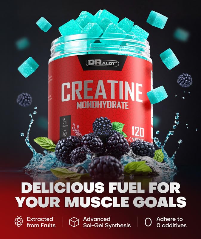 99.99% Creatine Monohydrate Gummies More 15% Strength, 5X Energy & Muscle Support Pre-Workout Complex Creatine for Women & Men with 5000mg Creatine, L-Taurine, B12, Mg and K, Vegan Blue Raspberry 120 Count (Pack of 1)