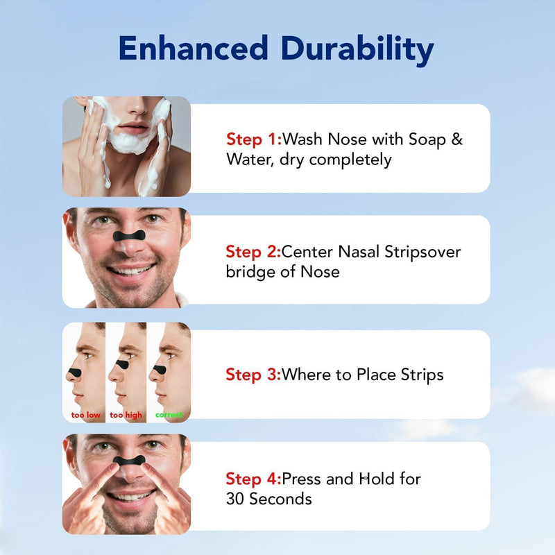 60 Pcs Nasal Strips for Snoring ‚Äì Extra Strength Nose Strips for Breathing with Strong Adhesion ‚Äì Sweat Resistant Design for All Day Use ‚Äì Improves Sleep and Workout Performance Black