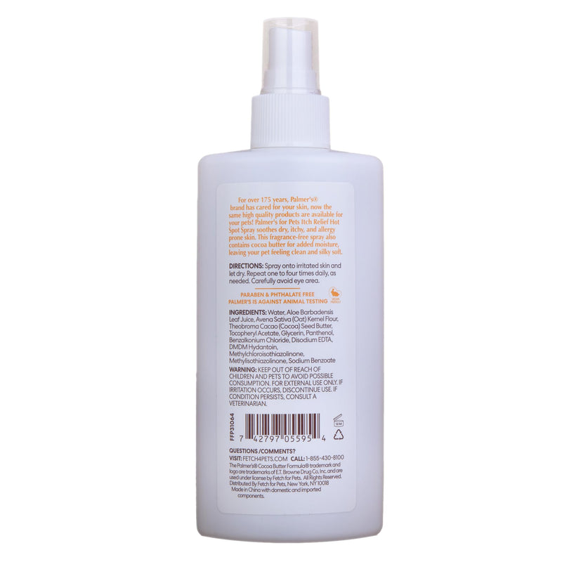 Palmer’s for Pets Hot Spot and Itch Relief Spray for Dogs with Cocoa Butter - Conditioning No-Rinse Skin Allergy Relief Mist with Vitamin E, Fragrance Free Formula, 8 Fl Oz Unscented 8 Fl Oz (Pack of 1)