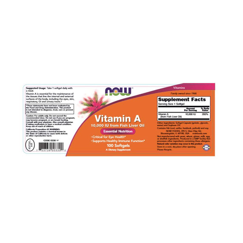 Now Foods, Vitamin A, 10,000 IU, 100 Softgels 1 Count (Pack of 1) - BeesActive Australia