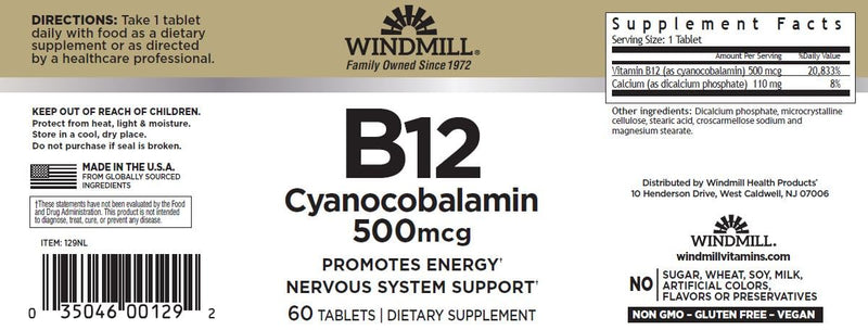 Vitamin B-12 TABS 500 MCG WMILL Size: 60