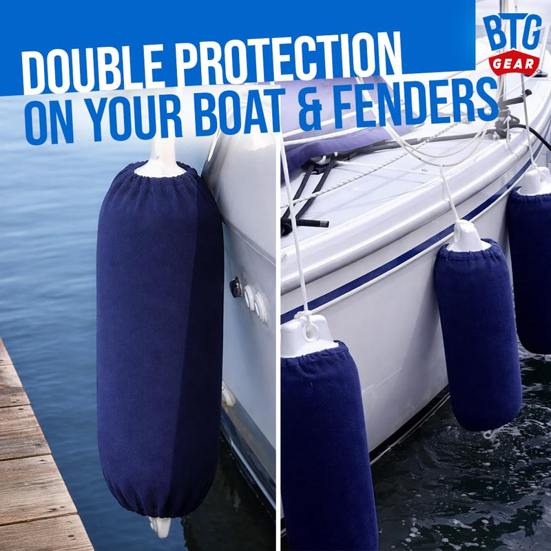 Set of 2 Pack Boat Fleece Fender Covers for Double Eyed Ribbed Fenders | Bumpers Covers (Navy Blue) G5 (9" x 27") - TWO PACK