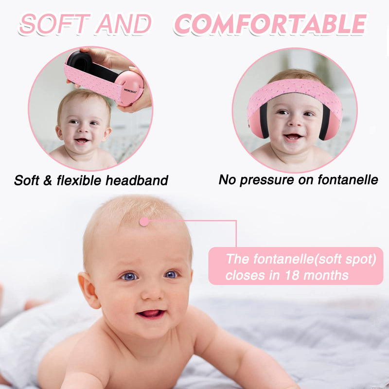 Infant Ear Protection Headphones with Adjustable Elastic Headband&Comfortable White Muffs Baby Earmuff Helps Sleep Well & Reduce Noise (Donut,Pink Donut
