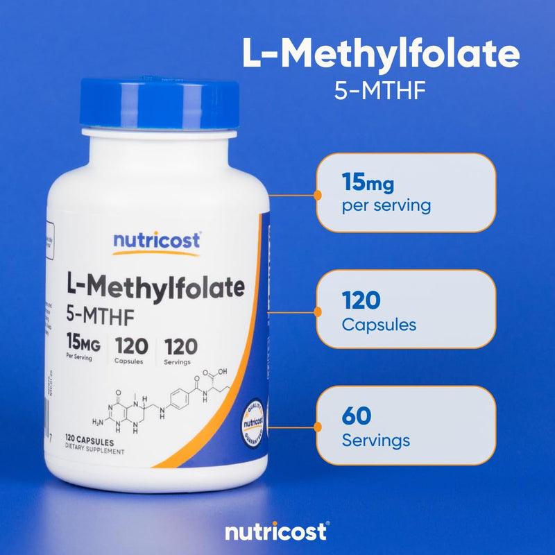 Nutricost L-Methylfolate 15mg, 120 Capsules (5-MTHF) Gluten-Free, Vegan | GMO-Free 120 Count (Pack of 1)