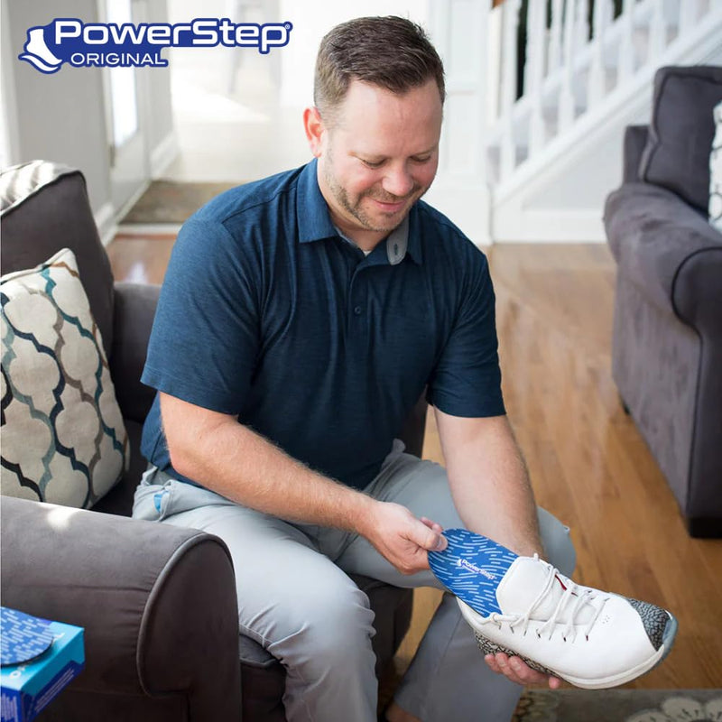 PowerStep Original Insoles, Arch Pain Relief Orthotics, Tight Shoes, Foot Support for Plantar Fasciitis, Mild Pronation, Foot & Arch Support Inserts, Shoe Inserts, Made in the USA (M 7-7.5, F 9-9.5) Blue/Black Men's 7-7.5 / Women's 9-9.5