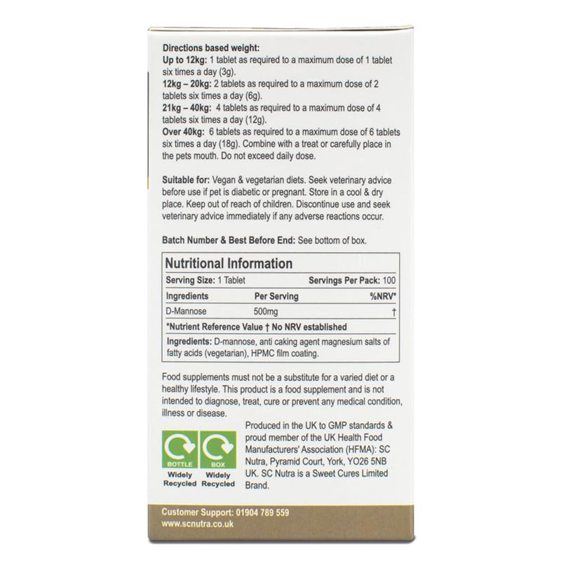 Waterfall D-Mannose Pet Tablets - Feline Cystitis & Canine UTI - Suitable for Cats & Dogs SC Nutra (Sweet Cures) - BeesActive Australia
