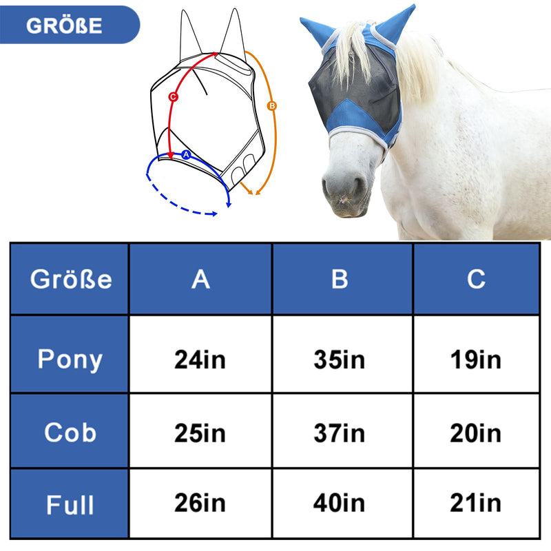 Gallopoff Horse Fly Mask, Horse Mask with Ear Protection, Breathable Mesh Blue Cob - BeesActive Australia