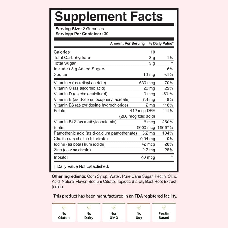 NOOR HAIR Wonder Growth Gummies for Women - Natural Hair Growth Supplement with Folate, B12, Biotin, & Zinc. Supports Hair Regrowth, Thicker Hair. Reduced Shedding - 1 Month Supply