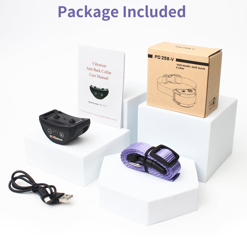 Dog Bark Collar, No Shock Bark Collar for Small Puppy Dogs, No Shock Barking Collar, Smart No Bark Collar, Smart Automatic Anti Bark Collar with 5 Sensitivity No Shock Vibration Collar Purple - BeesActive Australia
