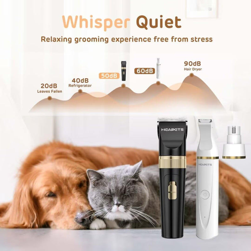 Dog Hair Clippers for Grooming Kit and Dog Paw Trimmer Nail Grinder for Grooming, Low Noise Rechargeable Cordless, Shaver Grooming Supplies for Pet Cats Dogs (Black, White) Black - BeesActive Australia