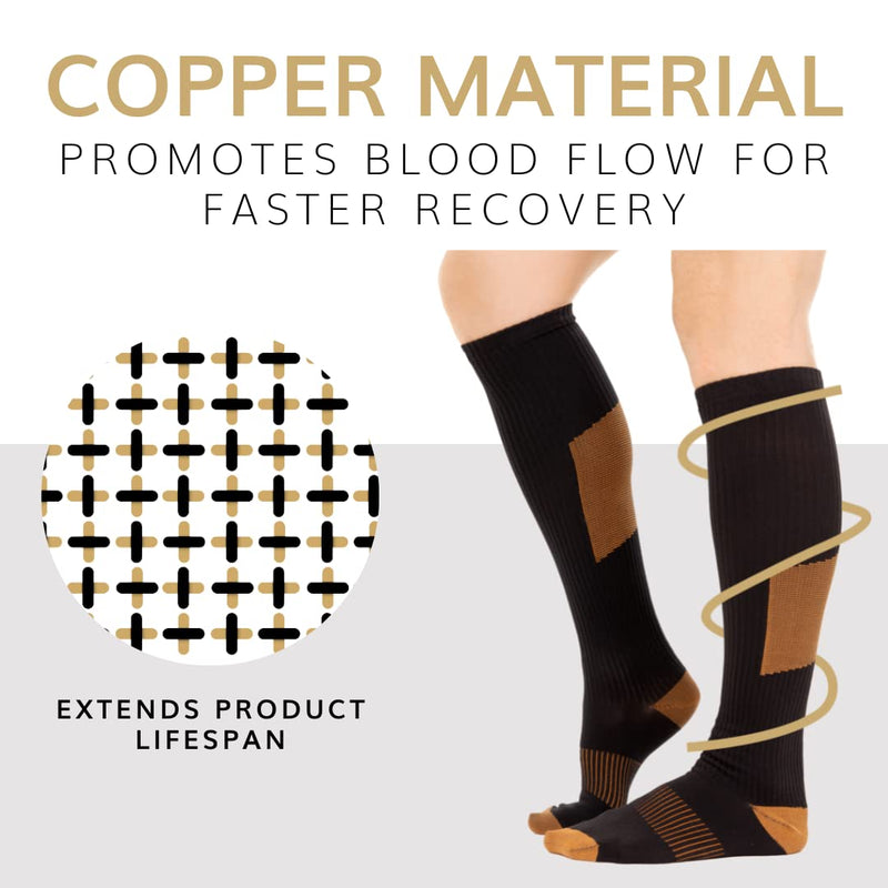 BraceAbility Compression Socks - Copper Anti-Embolism Medical Stockings for Swelling, Varicose Veins, Pregnancy Circulation, Travel, Flights, Running Shin Splints, Diabetic Adults (Pair) 2XL/3XL - BeesActive Australia