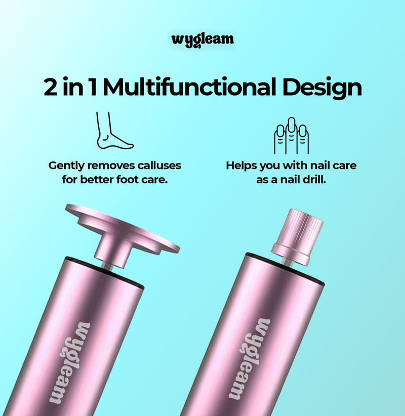 2-in-1 Electric Callus Remover and Nail File Drill Kit for Flawless Feet & Nails - 3 Speeds, Rechargeable, Professional at-Home Pedicure & Manicure Tool Pink