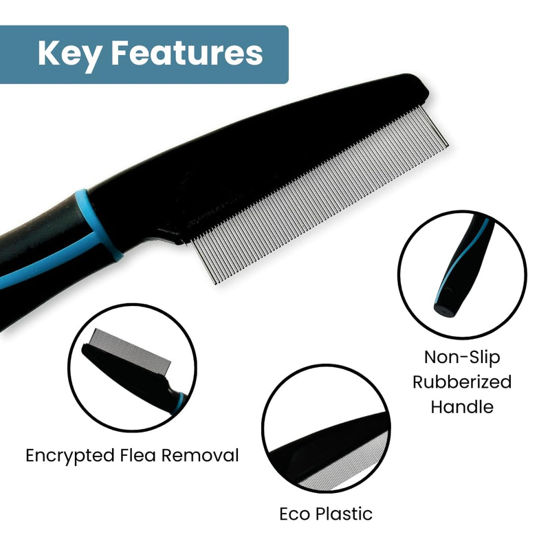 Professional Flea Comb for Dogs & Cats - Efficient Pet Grooming Tool for Flea, Lice Removal - Stainless Steel Metal Comb for dogs & Cats with Comfort Grip Handle - Ideal for Long & Short Hair - BeesActive Australia