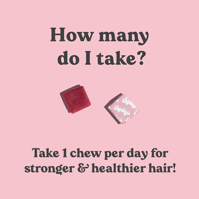Chewsy - Beautiful Hair Chews - Promotes Stronger, Healthier Hair, Biotin, Vitamins C, A, B12, D3, Goji Berry - 6-Day Supply 6 Count (Pack of 1)