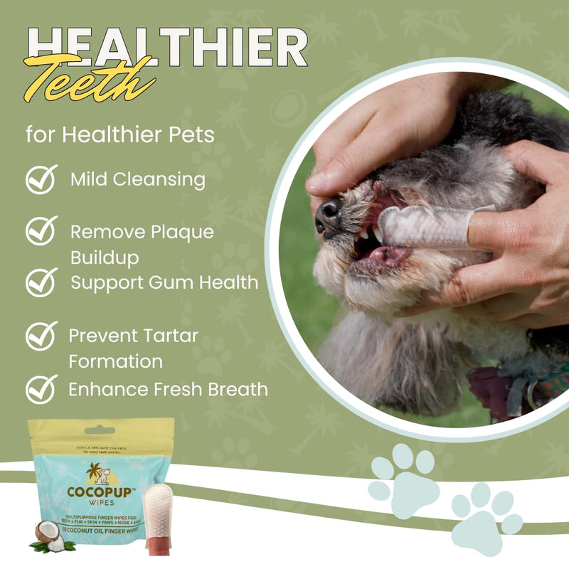 Dog Teeth Cleaning Wipes Ear Nose Paws Fur Cleaner Pure Coconut Oil - PawsPlanet Australia