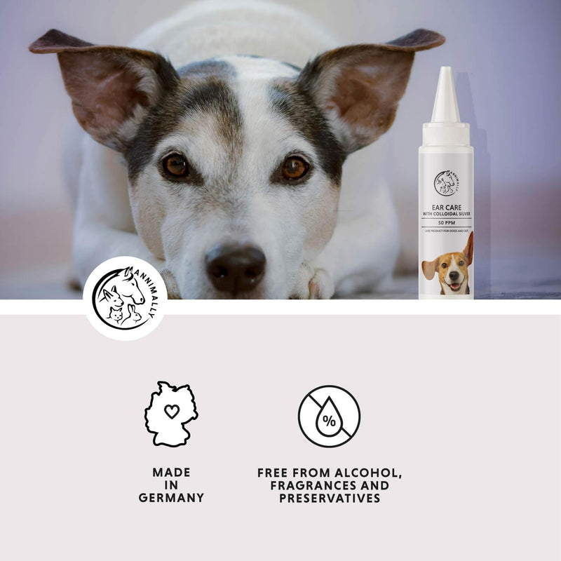 Annimally Ear Drops for Dogs & Cats with Colloidal Silver 50 ppm 50 ml - Gentle Ear Cleaning, Alcohol-Free Formula for Daily Use, Made in Germany