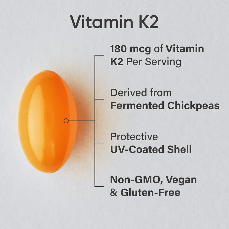 Sports Research Extra Strength Vitamin K2 as MK-7 180mcg with Coconut MCT Oil - 60 Veggie Softgels - Vegan Certified, Non-GMO Verified & Gluten-Free 60 Count (Pack of 1) - BeesActive Australia