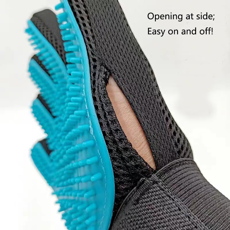 Upgraded Pet Grooming Gloves with Sturdy Teeth, Dexterous Dog Hair Removal for Gentle Shedding, Shampoo Horse Bathing Supplies for Washing, Scrubber Massage Cleaning Brushes, One Size, Pair of 1 - BeesActive Australia