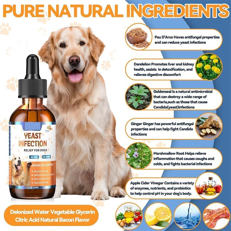 Carmelie Natural Yeast Relief for Dogs, Support Healthy Itch Relief, Ear Paw Discomfort Care, Itch Relief for Dog, Allergy Supports, Inflammation Relief for Dogs, 60ml Bacon Flavor 1PC