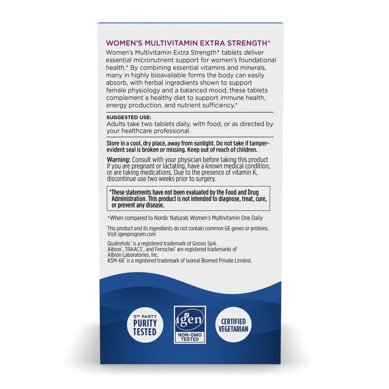 Nordic Naturals Women's Multivitamin - Extra Strength - 60 Tablets | 20 Essential Nutrients for Skin, Hair, Energy & Bone Support. Immunity Supplement. 30 Servings.