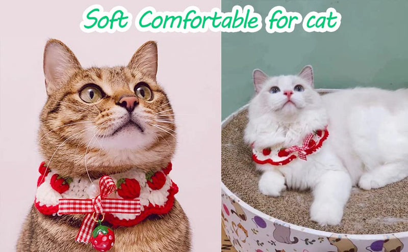 Cat Collar Breakaway Kitten Collar with Cute Bow Tie and Strawberry Pattern Comfortable for Kitty and Some Puppies (S) - BeesActive Australia