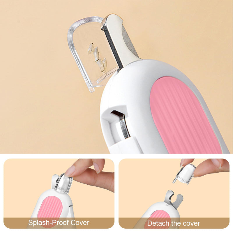 Odoland Cat Nail Clipper with LED Light and Nail File, Dog Claw Trimmer with Bright Light to Avoid Excessive Cutting - Pet Grooming Tool for Tiny Dog Cat Kitten Bunny Rabbit Pink