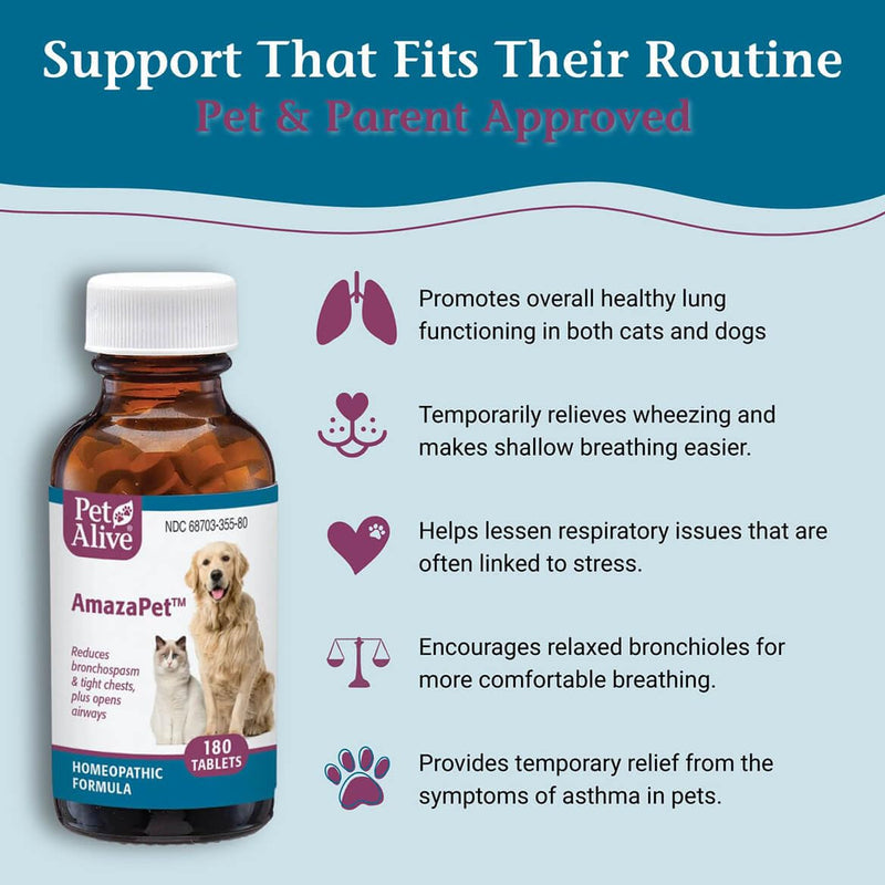 AmazaPet – Dog Cough & Respiratory Support Tablets – Supports Healthy Lung Function & Easy Breathing – Safe for Dogs & Cats – Comfort for Occasional Cough, Throat & Bronchial Wellness – 180 Tablets AmazaPet Tablets 1Pk