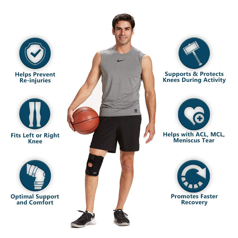 ComfiLife Knee Brace for Knee Pain Relief – Neoprene Knee Brace for Working Out, Running, Injury Recovery – Side Stabilizers – 3 Point Adjustable Compression – Open Patella Support,Non-Slip (Medium) Medium (Pack of 1)