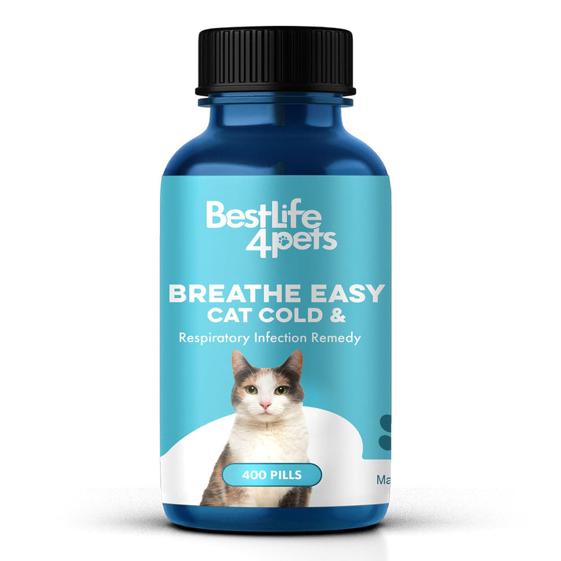 BestLife4Pets Cat Cold & Respiratory Infection Remedy - Breathe Easy Natural Relief for Your Feline's Runny Nose, Sneezing, Coughing, Nasal Congestion, and Asthma - 400 Odorless, Tasteless Pills 400 Count - BeesActive Australia