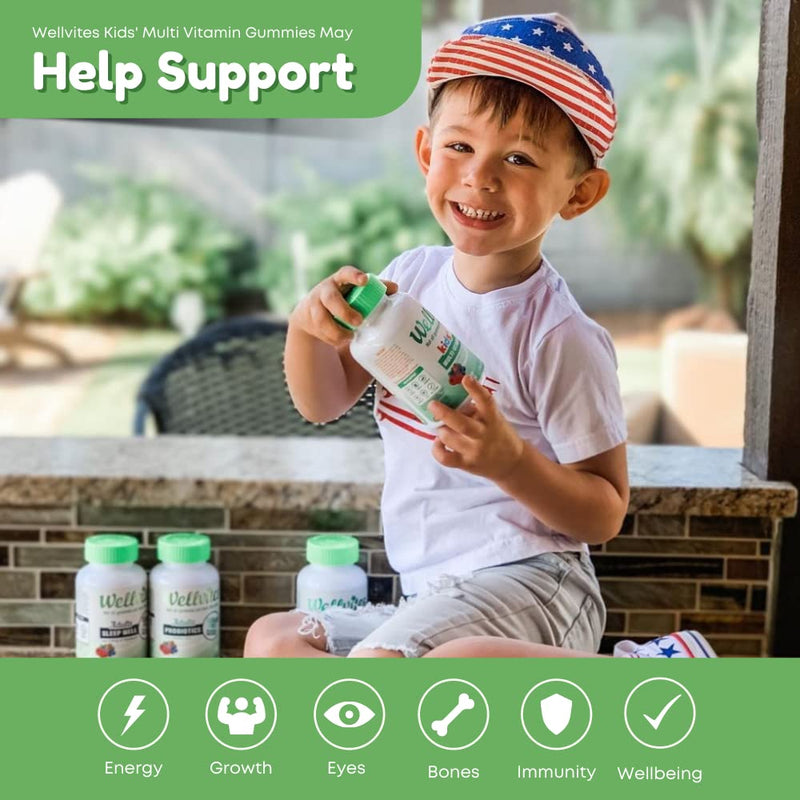 Wellvites Kids Multivitamin Gummies - Sugar Free, Vegan, Non-GMO, Vitamin A, D, B6, B12 and C - No Artificial Sweeteners, Gluten-Free, Gelatin-Free - 60 Count (30 Day Supply) Kids' Multi