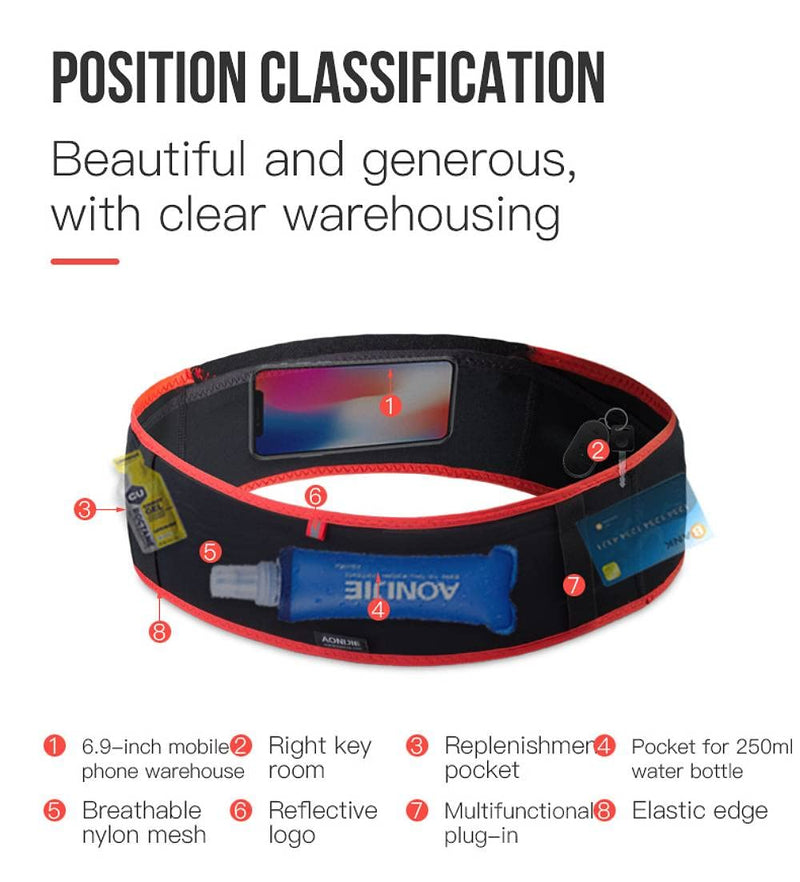 AONIJIE Running Belt Fanny Pack with 250ml Soft Water Bottle Flask for Women Men, Moisture Wicking Waist Pack Great for Marathon Climbing Jogging Cycling, for 6.8in Mobile Phone (Full Black: S/M) Full Black: S/M - BeesActive Australia