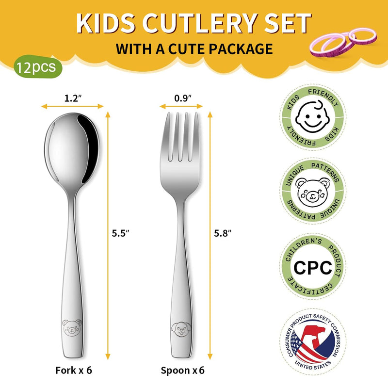 Toddler Eating Utensils Set,Set Of 12 Food Grade Stainless Steel Silverware Sets For Kids,Dishwasher Safe Children Small Metal Spoons And Forks Flatware Sets