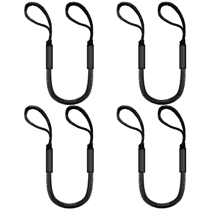 4ft Boat Ropes for Docking with Loops – Heavy-Duty Bungee Dock Lines for Boats, Jet Skis, Kayaks (Stretches to 5.5ft), Pack of 4, Pack of 4 (Black) Black