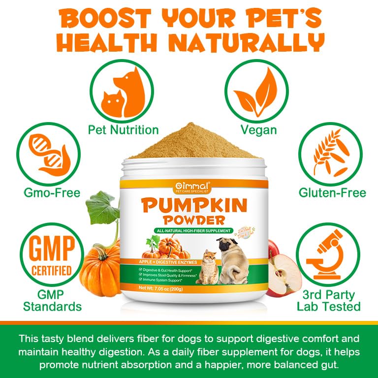Pumpkin Powder 200g | Pumpkin Puree Powder for Dogs & Cats, 100% Pure Pumpkin High Fibre Dog Food, Rich in Prebiotics, Digestive & Gut Health Support & Healthy Stools