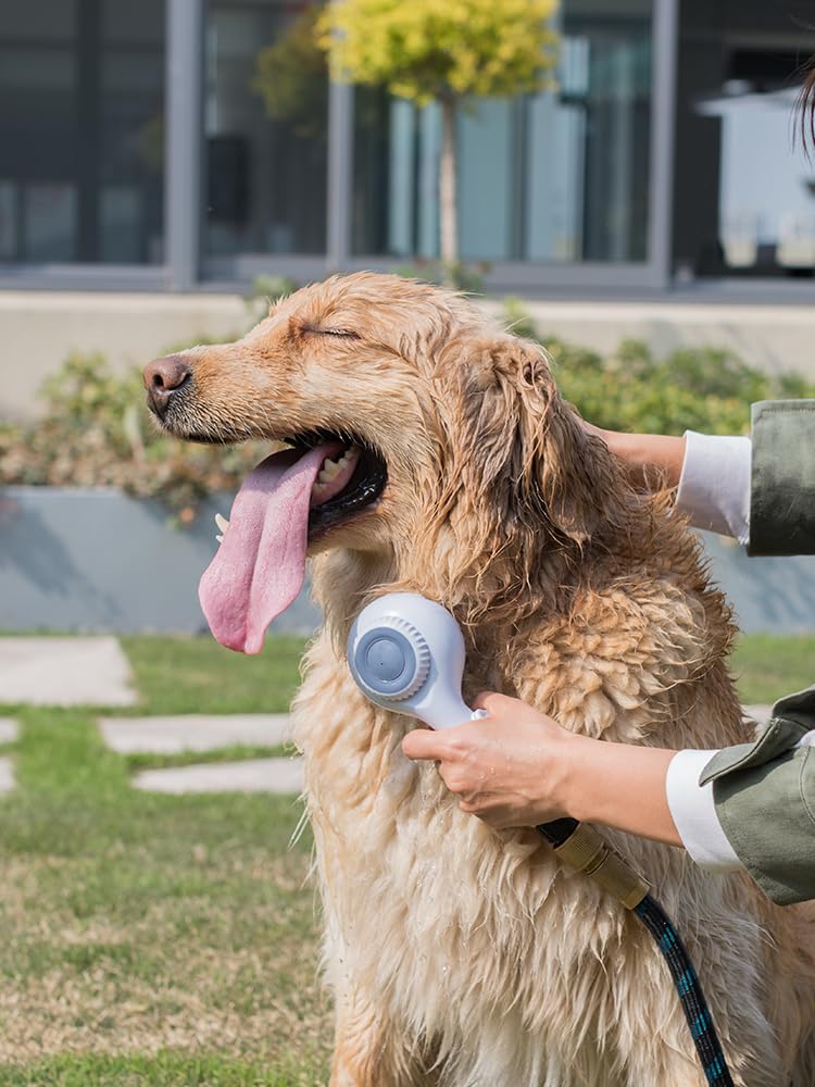 Detachable Dog Shower Head & Pet Shower Brush. Stainless Steel Hose, Soap Storage, Undercoat Nozzle for Dogs. Suites for 1/4'' Indoor bathroom faucet and 3/4'' Outdoor shunt. - BeesActive Australia