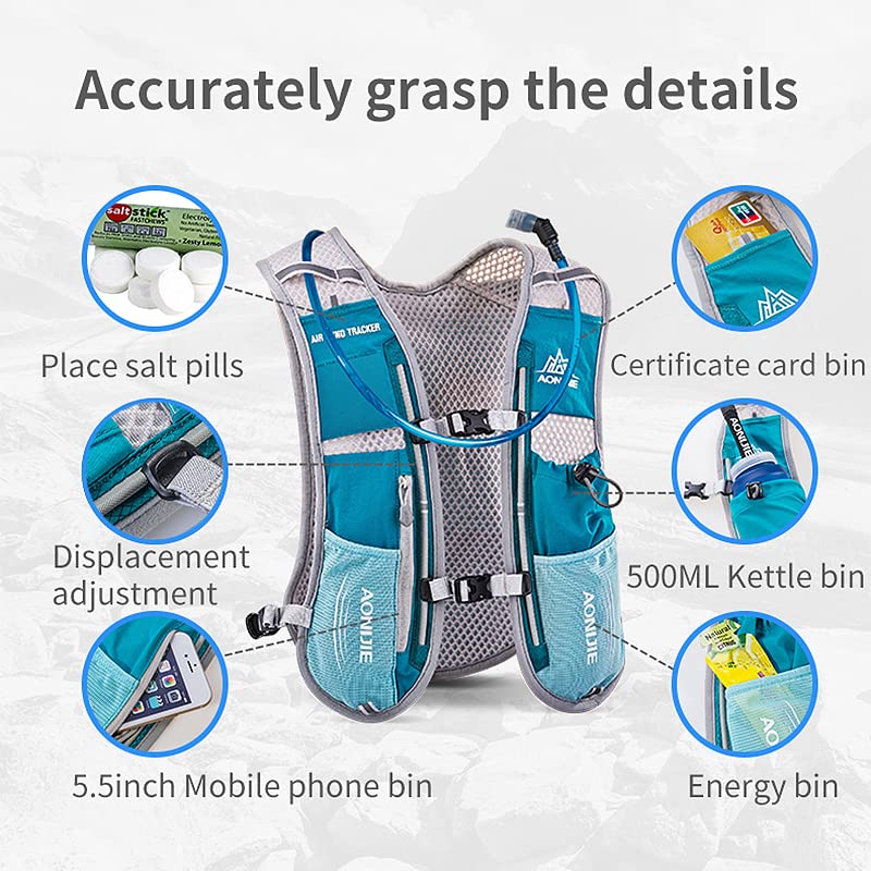 AONIJIE 5L Running Hydration Vest Pack with 9 Safety Pockets Adjustable & Lightweight Hydration Backpack for Marathon Race Hiking Cycling Black