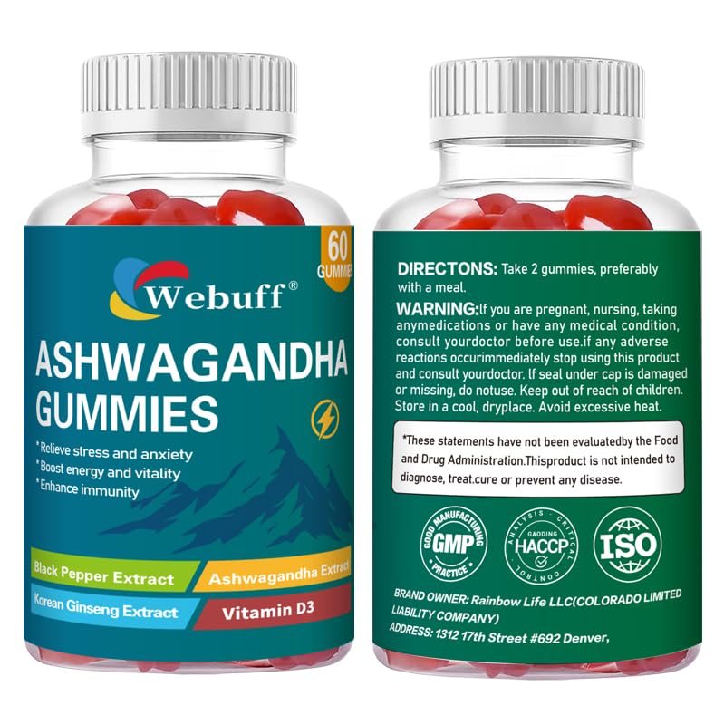Ashwagandha Gummies with L-Theanine & Black Pepper Extract for Daily Stress Relief, Mood Support & Mental Clarity - Non-GMO, Gluten-Free, Vegan - 60 Count 60 Count (Pack of 1)
