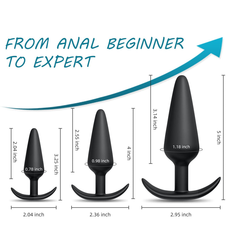 Silicone Anal Plug, Pack of 3 Butt Plugs Training Set for Beginners Advanced Users with Flared Base Prostate Sex Toys - BeesActive Australia