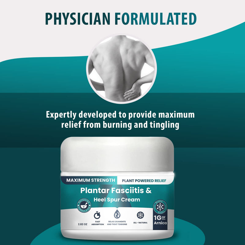 Plantar Fasciitis And Heel Spur Cream By PMT - Cream For Foot Relief. High Concentration of Arnica; Vitamin B6, MSM, Glucosamine - To Soothe and Relieve - 2.82 OZ