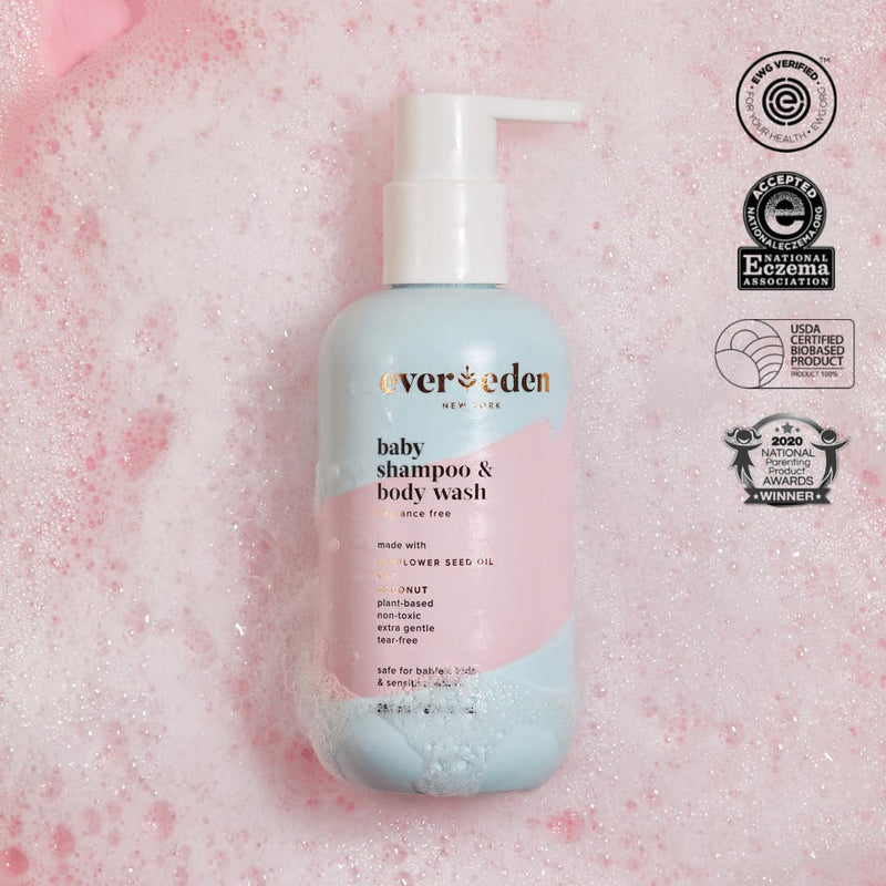 Evereden Baby Shampoo and Body Wash 8.5 fl oz. | Clean and Natural Baby Care | Non-toxic and Fragrance Free | Plant-based and Organic Ingredients Body Shampoo + Body Wash