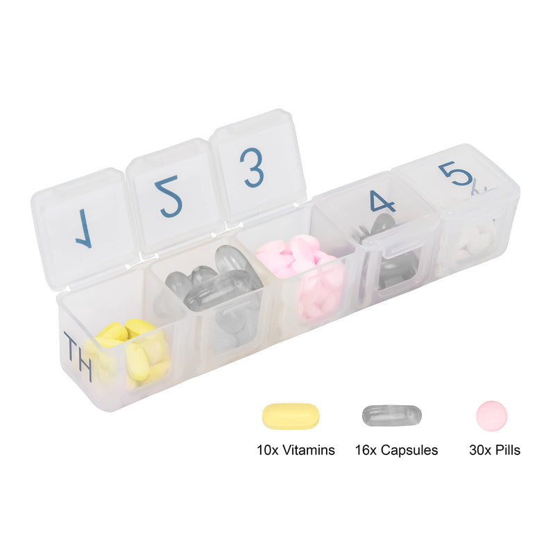 e-Pill 5 Times a Day x 7 Day Large Weekly Pill Organizer, Vitamin and Medicine Pill Box - with Discreet Case (Clear) Clear