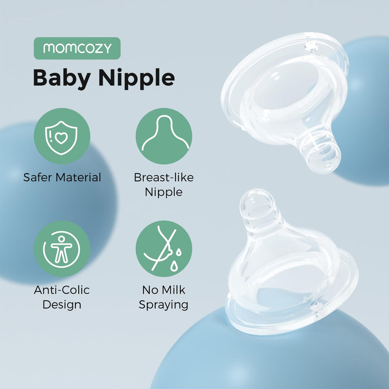 Momcozy Soft Baby Nipple Premium Natural Flow Silicone for Wide-Neck Bottles, BPA-Free, Perfectly Compatible with Momcozy Breast Milk Cooler, Small (Pack of 2) Flow1-Small