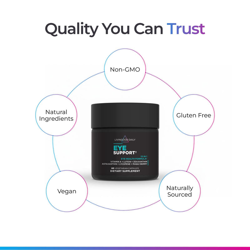 Livingood Daily Eye Support, Lutein and Zeaxanthin Supplements, 60 Capsules | 13-in-1 Formula for Vision Health, Lutein, Zeaxanthin, Astaxanthin, Lycopene, Vitamin A, Maqui Berry, Vegan, Made in USA
