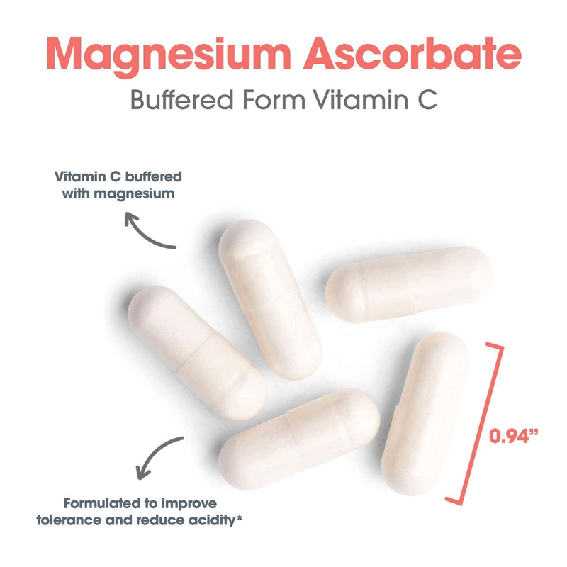 ARG Magnesium Ascorbate Buffered Vitamin C 1000 mg, 100 Capsules | Non-Acidic Buffered Vitamin C for Immune and Antioxidant Support, Gentle on Stomach, Vegetarian Formula