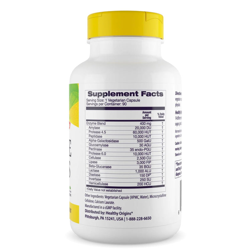 Healthy Origins Digestive Enzymes Broad Spectrum, 90 Veggie Caps 90 Count (Pack of 1)
