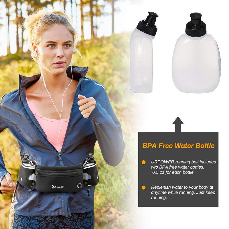 Number-one Running Belt with Water Bottles(2 x 175ML), Hydration Belt Waterproof Waist Pack Bag Fits iPhones Adjustable Sports Waist Pouch for Marathon Running Hiking Cycling Black